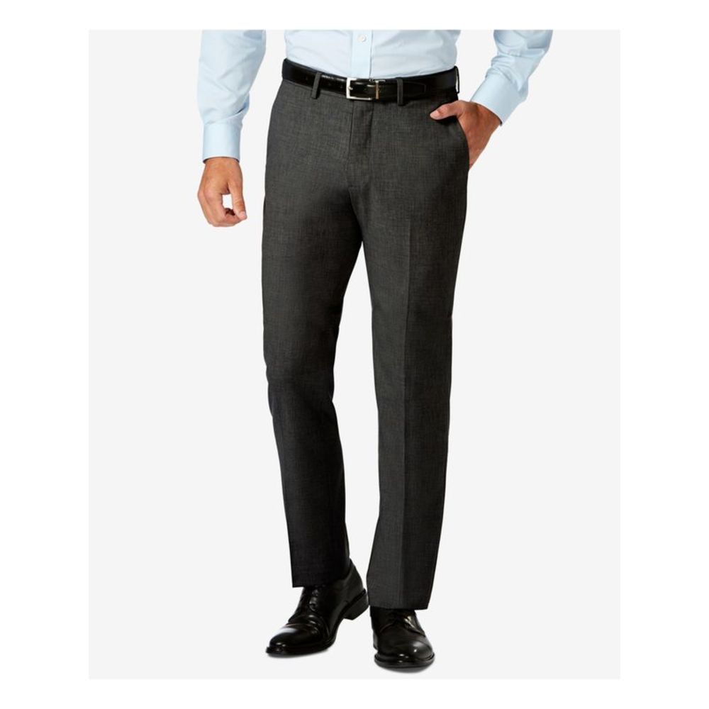 HAGGAR CLOTHING Mens Gray Flat Front, Tapered, Slim Fit Stretch Pants 32 X 34